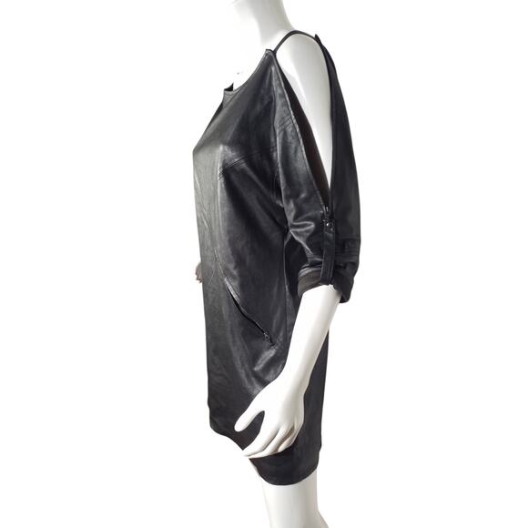 BCBG MAXAZRIA Size XS Yana Black Vegan Leather Dress Zippered Cold Shoulder - Picture 6 of 11